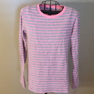 Grey and pink striped cotton long sleeved shirt